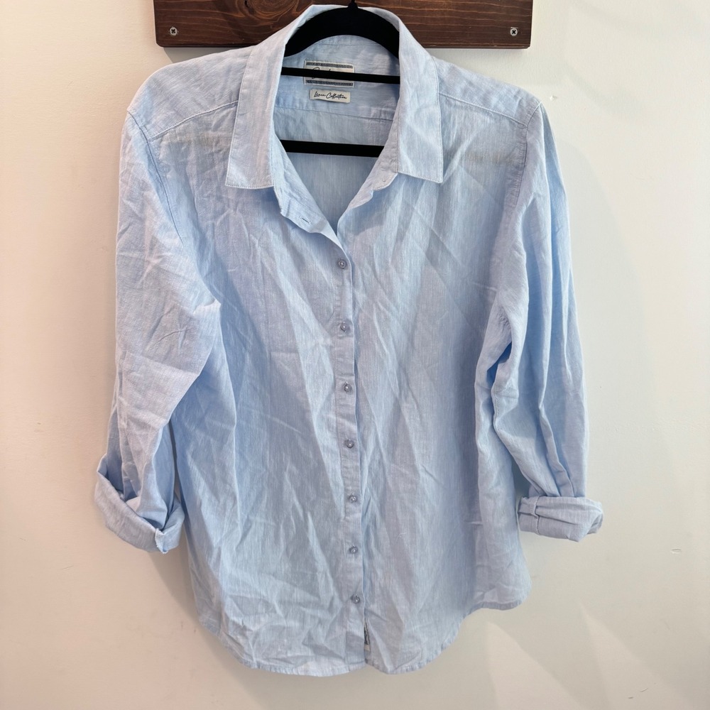 Santorini Linen Collection Light Blue Button Down Shirt Linen Blend 2XL 23-303